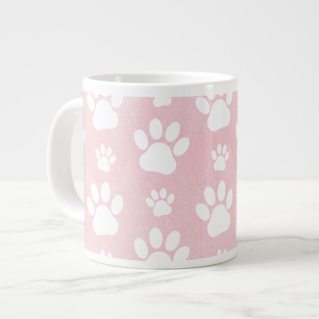 Caneca De Café Grande Padrões De Patas, Pestanas Brancas, Aquarelas, Ros (Frente Esquerda)