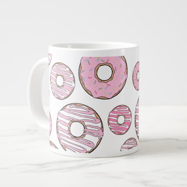 Caneca De Café Grande Padrões De Rosquinhas, Rosquinhas Rosa, Prensas (Frente Esquerda)