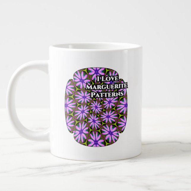 Caneca De Café Grande Padrões Margueritas Roxos (Esquerda)