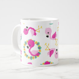 Caneca De Café Grande Padrões Tropicais, Flamingos, Melancias, Flores