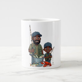 Caneca De Café Grande Pai Afro-Americano e Filho Pescando