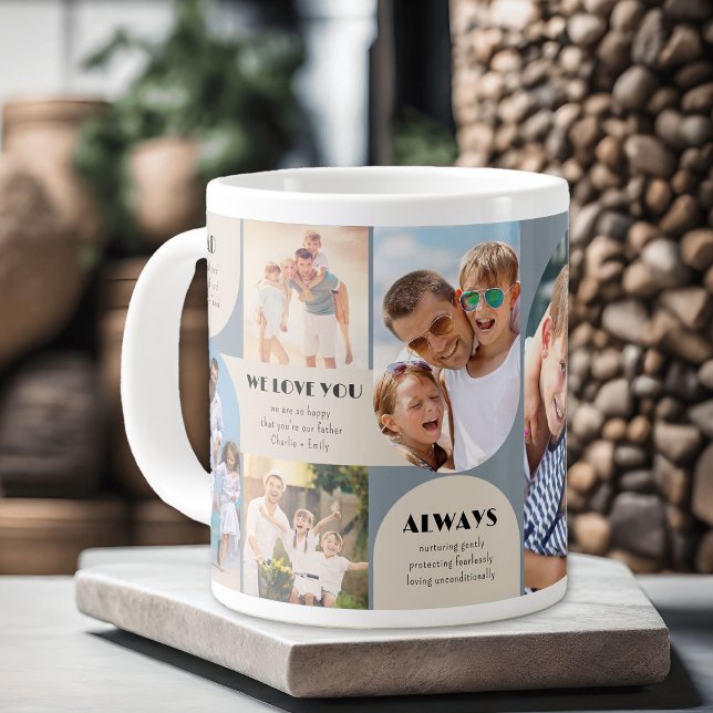 Caneca De Café Grande Pai Que Sempre Te Ama 6 Fotocolagem Jumbo (Photo Mug for Dad with 6 Pics and Custom Wording)