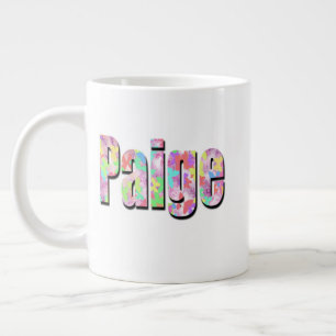 Caneca De Café Grande "Paige" Nome Feito Com Borboletas Coloridas,