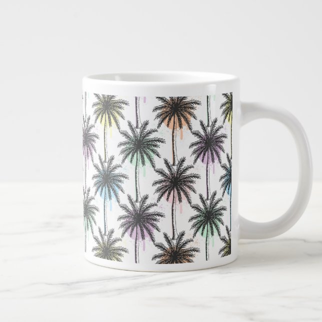 Caneca De Café Grande Paint Drop Palm Tree Patterno (Direita)