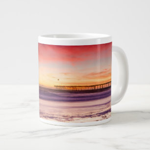 Caneca De Café Grande Paisagem marinha e píer ao pôr do sol, CA