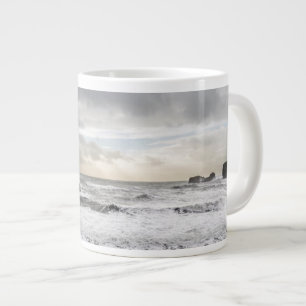 Caneca De Café Grande Paisagem marinha oceânica espumosa pálida, Islândi