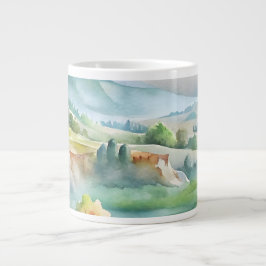 Caneca De Café Grande Paisagem Montanhosa em Aquarela