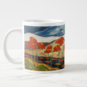 Caneca De Café Grande Paisagem Surrealista Modernista com Papoulas Verme