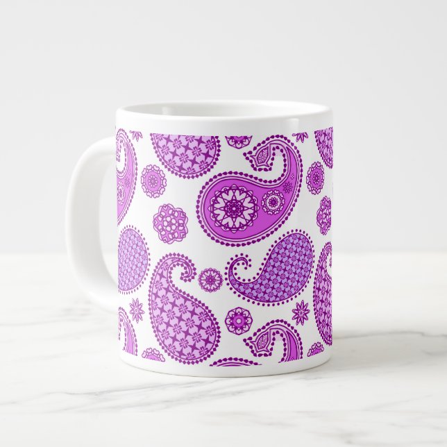 Caneca De Café Grande Paisley, violeta, roxo e branco (Frente Esquerda)