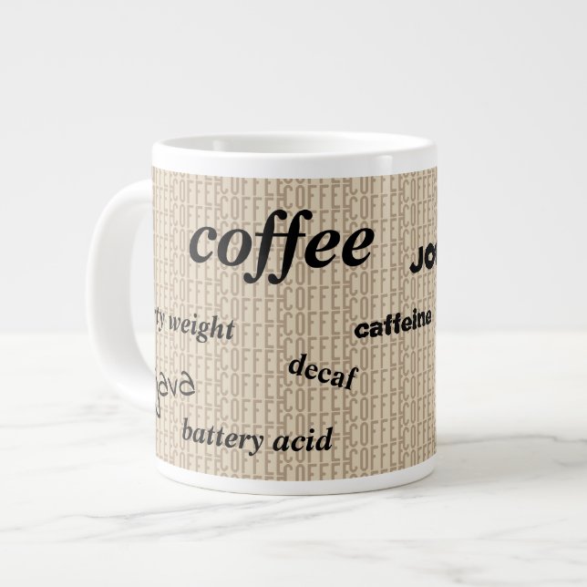 Caneca De Café Grande Palavras Para Café (Frente Esquerda)