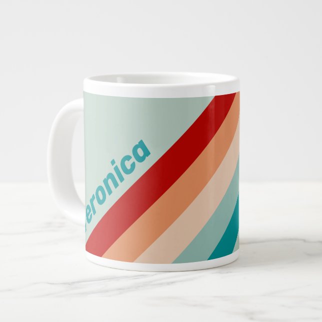 Caneca De Café Grande Pale Seaglass Stripes with Name (Frente Esquerda)