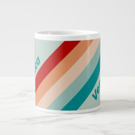 Caneca De Café Grande Pale Seaglass Stripes with Name