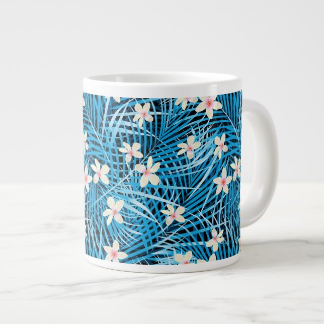 Caneca De Café Grande Palm deixa padrão azul (Frente Esquerda)