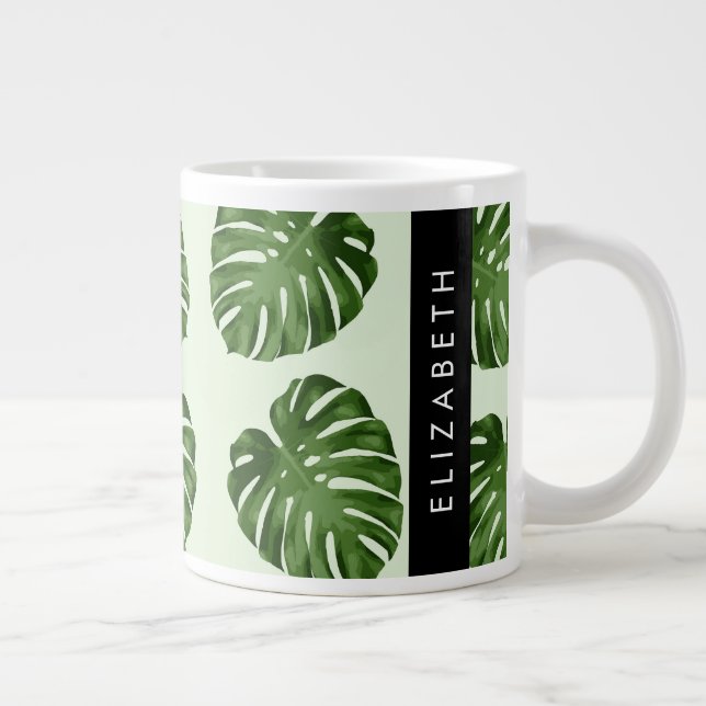 Caneca De Café Grande Palm Sai, Padrão Tropical, Seu Nome (Direita)