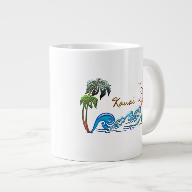 Caneca De Café Grande Palmas 3d, ondas e KAUAI (Frente Esquerda)