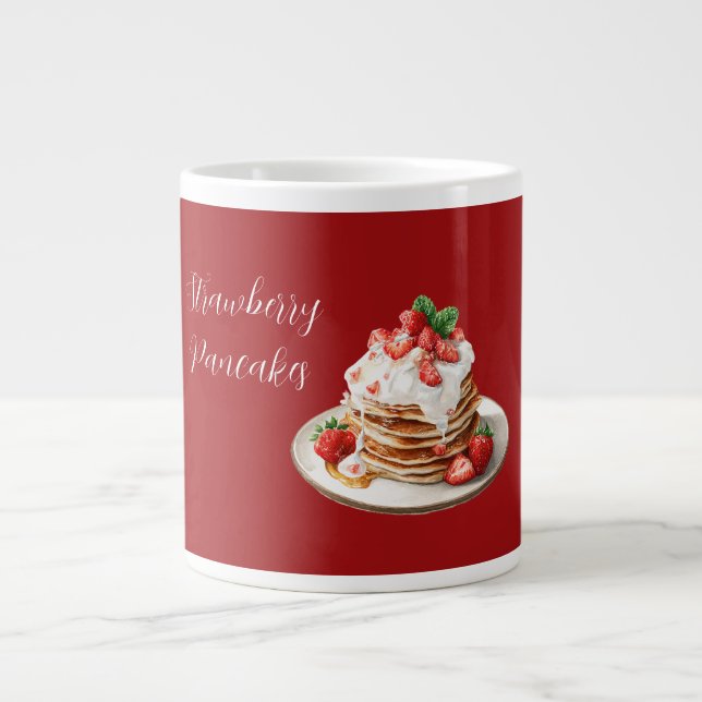 Caneca De Café Grande Panquecas de Morangos Vermelhos (Frente)
