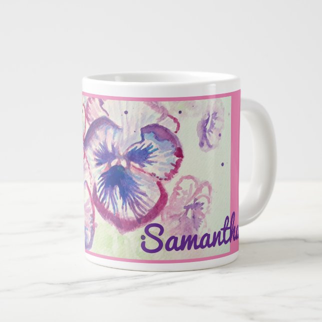 Caneca De Café Grande Pansias Pansíveis Flor Púrpura Rosa (Frente Esquerda)