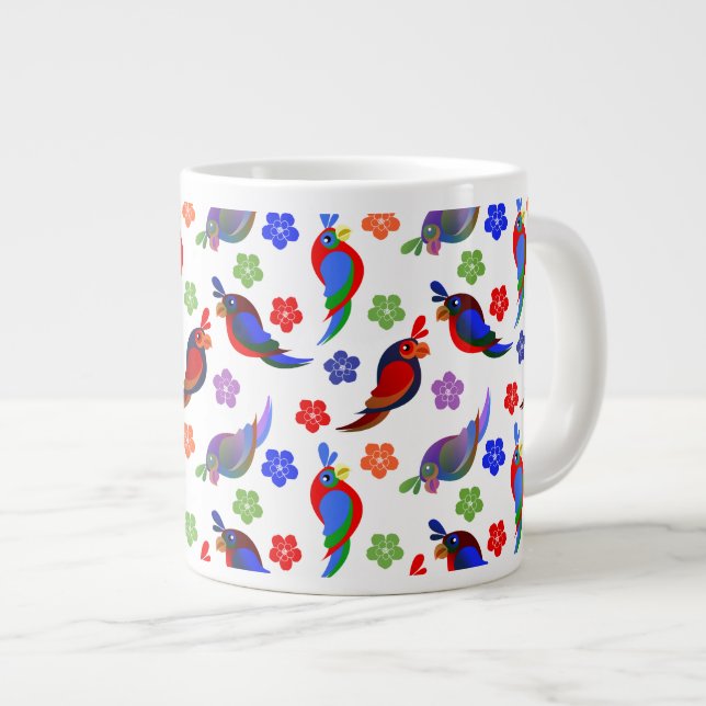 Caneca De Café Grande Papagaios e flores (Frente Esquerda)