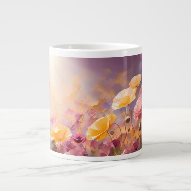 Caneca De Café Grande Papagaios que crescem num campo - Pastas Aquarelas (Frente)