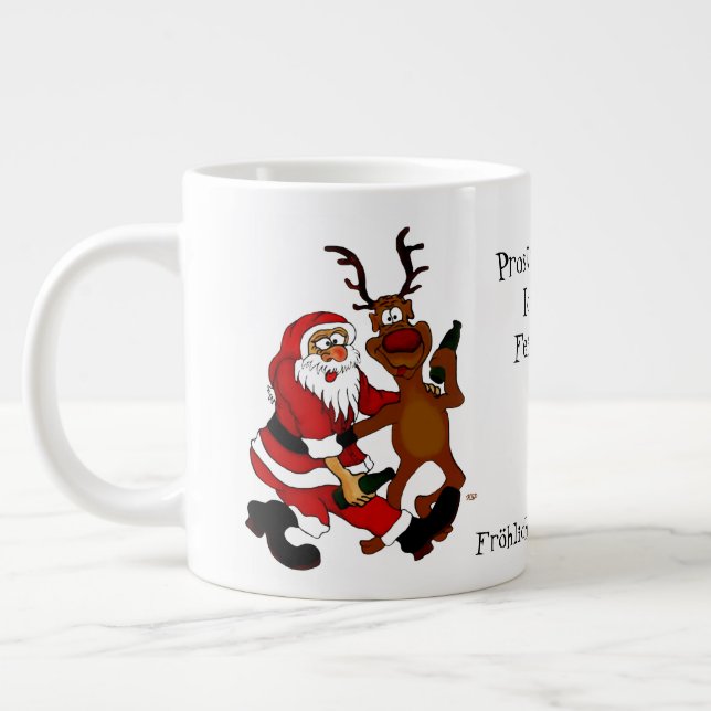 Caneca De Café Grande Papai Noel com alce - Feliz Natal (Esquerda)