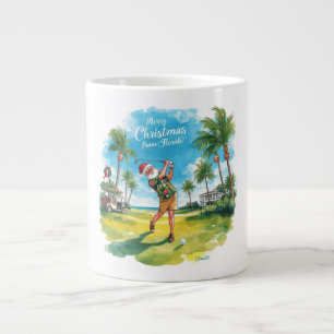 Caneca De Café Grande Papai Noel da Flórida jogando golfe no Natal
