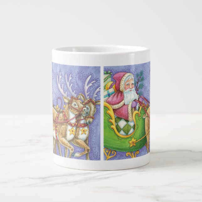 Caneca De Café Grande Papai Noel de desenho animado fofo de Natal trenó  (Frente)