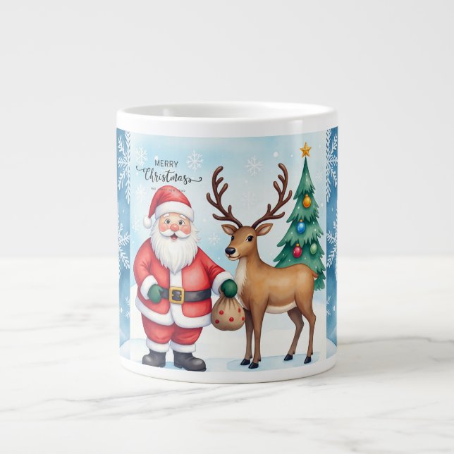 Caneca De Café Grande Papai Noel e Reindeer, Feliz Natal (Frente)