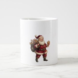 Caneca De Café Grande Papai Noel Vintage com Saco de Brinquedos e Doce D