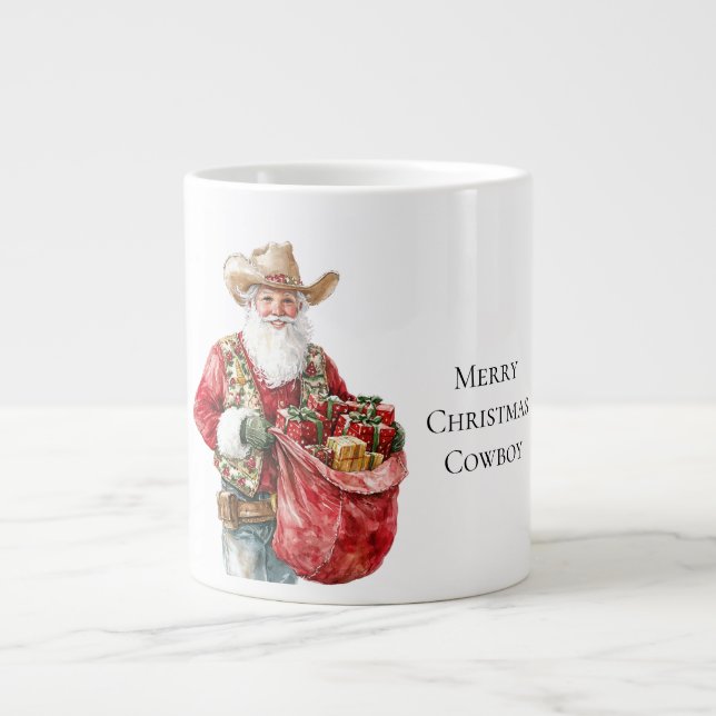 Caneca De Café Grande Papais noeis de vaqueiro do Natal Ocidental (Frente)