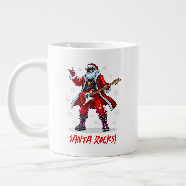 Caneca De Café Grande Papais noeis Rocks! Engraçado Papai Noel tocando v (Esquerda)