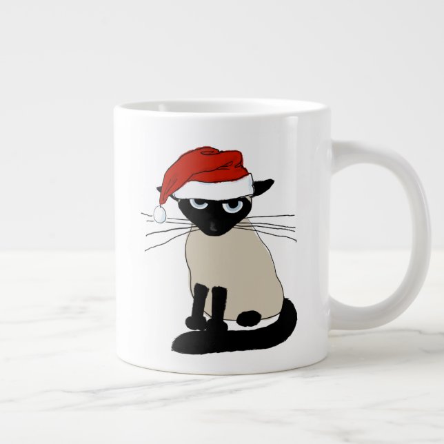 Caneca De Café Grande Papais noeis siameses | Feliz Natal Gato de Gatinh (Direita)