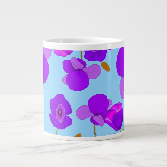 Caneca De Café Grande Papaver Poppy Lilac sobre fundo azul pálido (Frente)