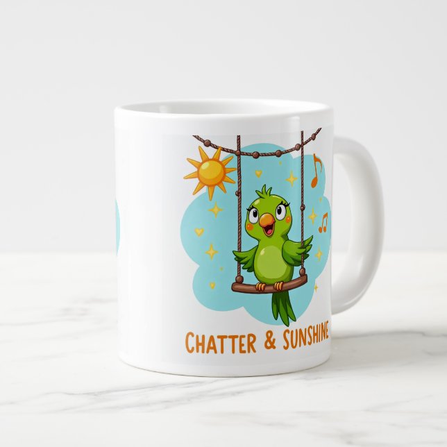 Caneca De Café Grande Papo de Papagaio & Risada Ensolarada (Frente Esquerda)