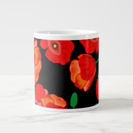 Caneca De Café Grande Papoilas vermelhas na ilustração de fundo preto