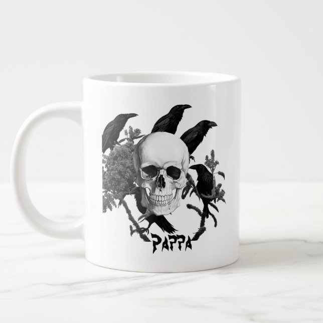 Caneca De Café Grande Pappa Skull E Crows Halloween Jumbo Mug (Esquerda)