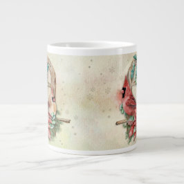 Caneca De Café Grande Par de Cardinhos de inverno com Poinsettia