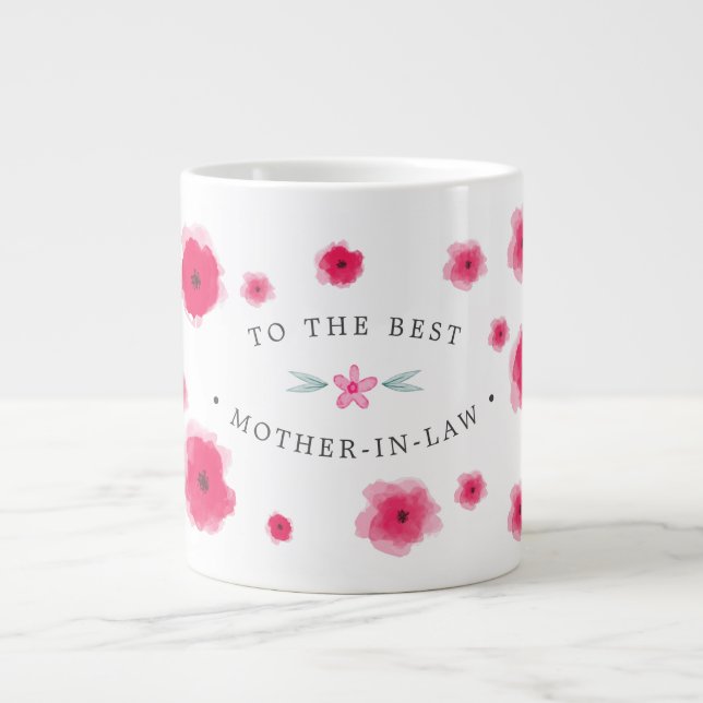 Caneca De Café Grande Para a Melhor Sogra Floral Rosa (Frente)