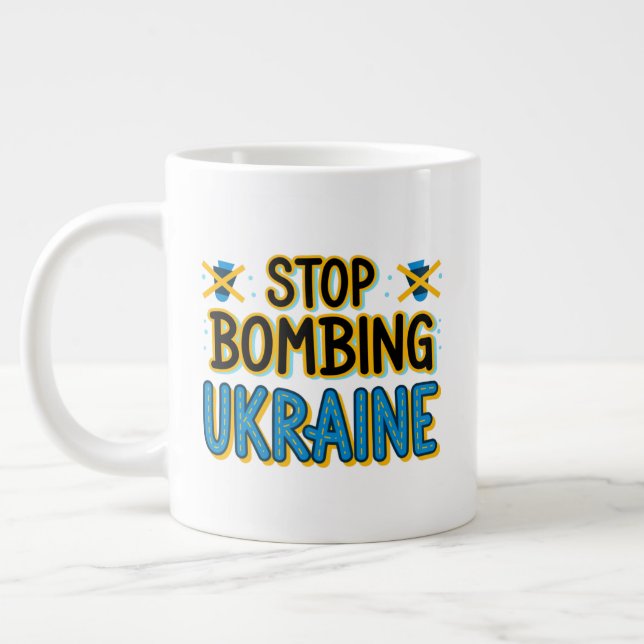 Caneca De Café Grande Pare De Bombardear A Especialidade Da Ucrânia Jumb (Esquerda)