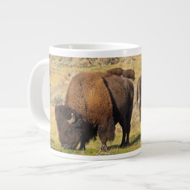 Caneca De Café Grande Parque Nacional Lamar Valley Bison Yellowstone (Frente Esquerda)