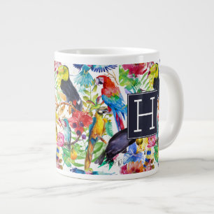 Caneca De Café Grande Partes Coloridas de Aquarela Adicione Seu Inicial