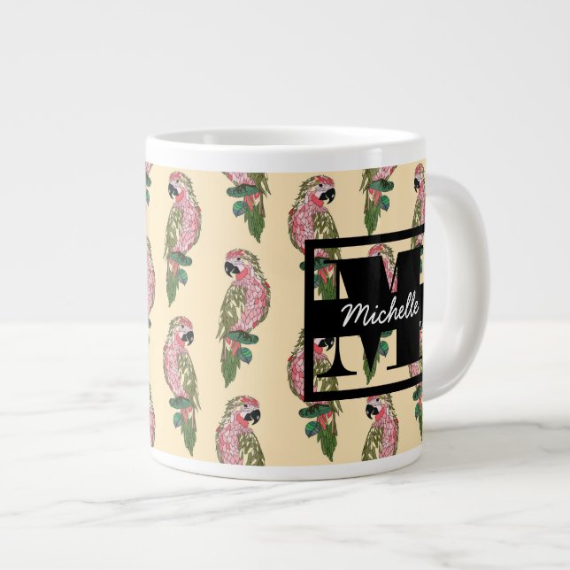 Caneca De Café Grande Partes do Estilo do Zentangle| Monograma (Frente Esquerda)