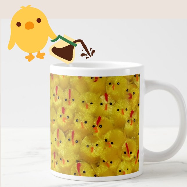 Caneca De Café Grande Páscoa amarela branca Pintinhos para bebês JUMBO M (A fun, bright yellow chicks pattern mug for your morning coffee routine. Cute and funny!)