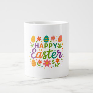 Caneca De Café Grande Páscoa Feliz Colorida  