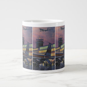 Caneca De Café Grande Passageiros Empresariais Vintage em Avião no Aerop