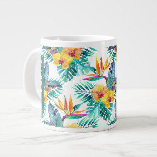 Caneca De Café Grande Pássaro de Paraíso e Orquídea| Adicione Seu Nome