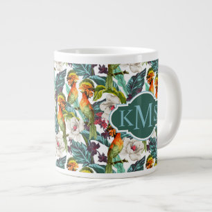 Caneca De Café Grande Pássaro e Flor Exótico  Monograma