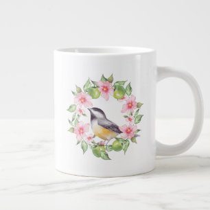 Caneca De Café Grande Pássaro e flores 2