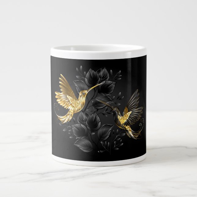 Caneca De Café Grande Pássaro Humino Negro e Dourado (Frente)