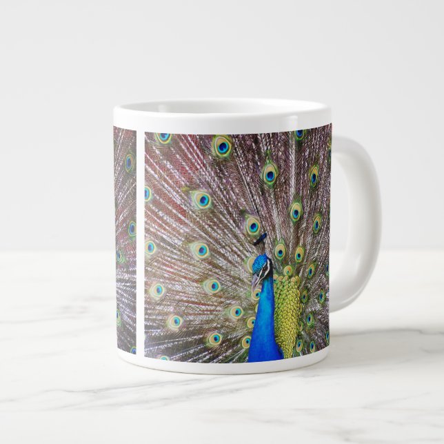 Caneca De Café Grande Pássaro Pavão Jumbo Mug (Frente Esquerda)