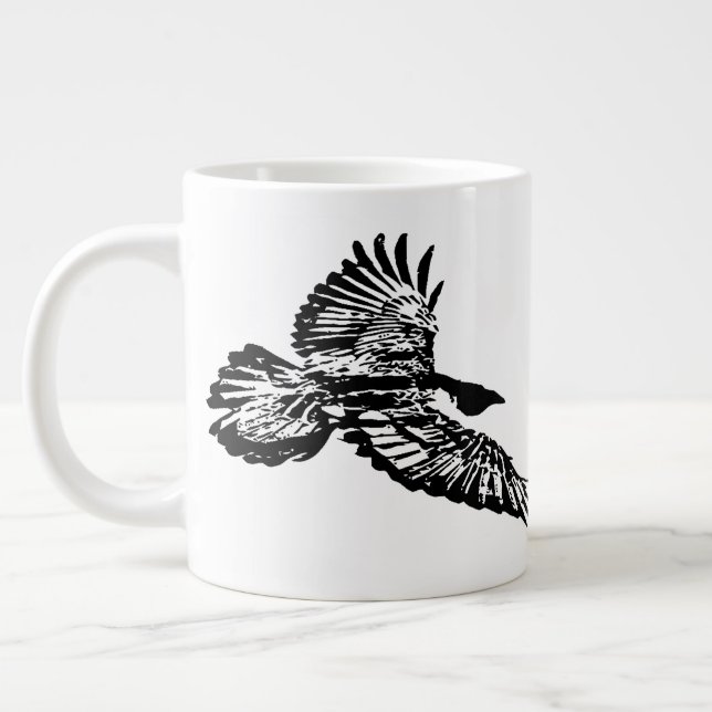 Caneca De Café Grande Pássaro Raven Negro Soando em Arte de Voo (Esquerda)